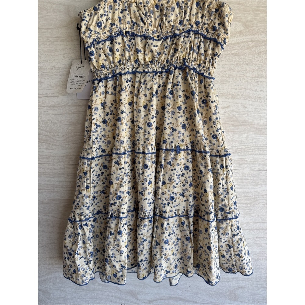 NWT JAPNA linen blend blue and white floral babydoll mini dress Sz XS - Picture 8 of 10